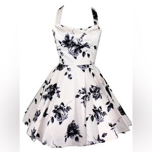 Vintage 50s style Ixia cream and black floral halter a-line dress size small